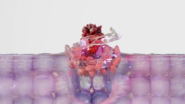 Clearing face Acne and Pimples and blackhead with foam Cream, Oily Skin Layer Cleaning, Clogged pores, lotion or milk or water or treatment to cleanse the skin dirt remover. Deep cleansing, 3d render