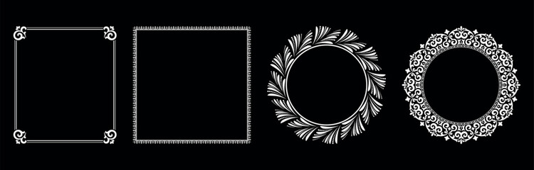 Set of decorative frames Elegant vector element for design in Eastern style, place for text. Floral black and white borders. Lace illustration for invitations and greeting cards.