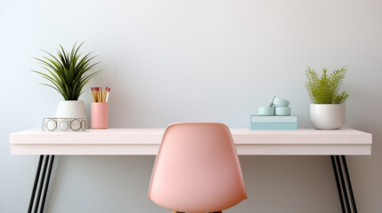working desk on clean pastel light and white isolated background