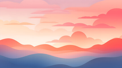 Digital sunset flat illustration graphic poster background