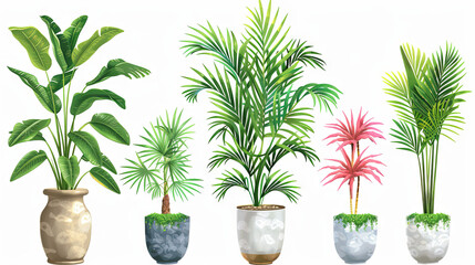 set of illustration of indoor houseplant, white background
