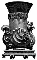 Ancient Bronze Art. Chinese vase. Publication of the book "Meyers Konversations-Lexikon", Volume 7, Leipzig, Germany, 1910