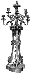 Ancient Bronze Art. Candelabra in gilded bronze by a French sculptor Pierre-Philippe Thomire (1787). Publication of the book "Meyers Konversations-Lexikon", Volume 7, Leipzig, Germany, 1910