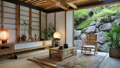luxury hotel room, "Serenity in Simplicity: Modern Japanese Living Room Décor"