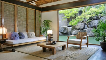 living room with a view, "Serenity in Simplicity: Modern Japanese Living Room Décor"