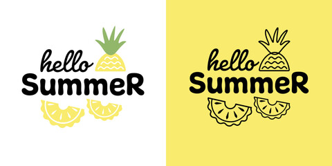 Hello summer. Summer vibes. Summer lettering. Summer logo.Summer time. Inscription for cards, posters, printing on T-shirts.
