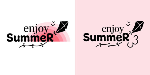 Enjoy summer. Summer vibes. Summer lettering.  Summer logo. Summer time. Inscription for cards, posters, printing on T-shirts.
