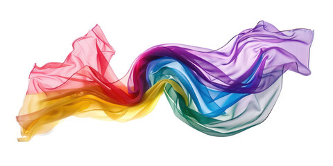 Rainbow pride color fabric floating in the air isolate on transparency background PNG
