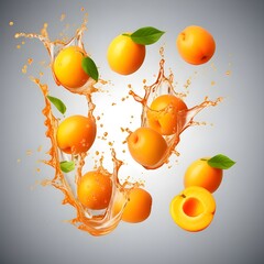 Fototapeta na wymiar set of apricot juice splash isolated on transparent background.
