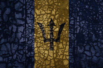 flag of barbados on a old grunge metal rusty cracked wall background