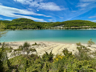 Spring view of Fiastra lake in the Marche region, Italy