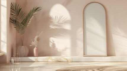 Elegant Beige Pastel Haven: A 3D Rendered Mockup of a Cozy Home Interior