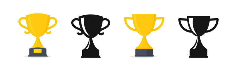 Trophy cup, award, vector icons. Gold trophy with the name plate of the winner. Champions cup trophy vector design. Champion cup winner trophy award.