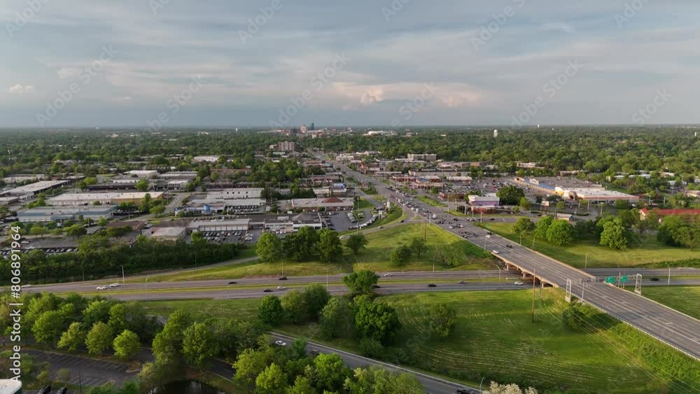 Wall mural drone view of the city of lexington, kentucky as seen from intersection between new circle road and 