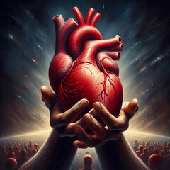Human heart, painting on canvas.	