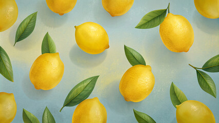 A pattern featuring fresh lemons on soft color background