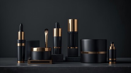 Illustrate a series of nologo mockups for luxury cosmetic sets intended for bridal packages, focusing on the elegance and exclusivity of the product presentation - obrazy, fototapety, plakaty