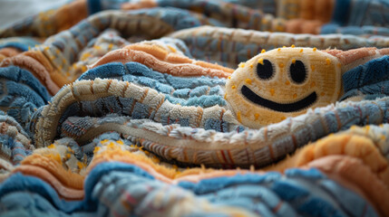 A cozy blanket with a happy face, wrapping you up in warmth and comfort on chilly nights.