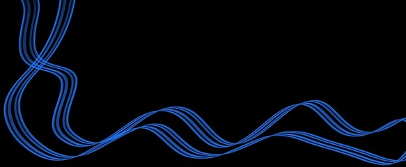 abstract blue line wave  black background.and curved caligraphic line strip.