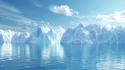 Realistic depiction of a glacier melting rapidly in a minimalistic setting, representing the effects of global warming