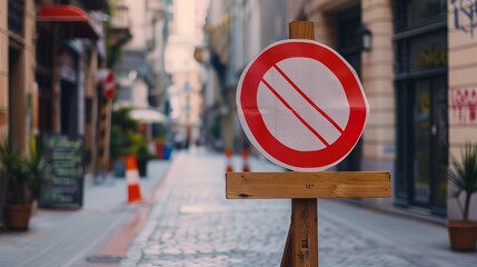 No entry symbol on an easel, indicating restrictions and isolation zones - obrazy, fototapety, plakaty