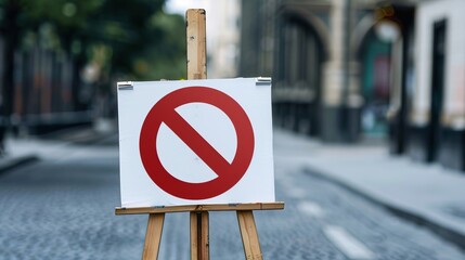 No entry symbol on an easel, indicating restrictions and isolation zones - obrazy, fototapety, plakaty