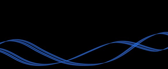 abstract blue line wave  black background.and curved caligraphic line strip.