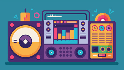Users can choose from a variety of oldschool skins to customize the look of their music player from classic record player to boombox. Vector illustration