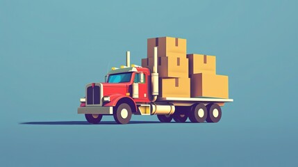 Red truck loaded with boxes, illustrating embargo and trade restrictions, vector illustration - obrazy, fototapety, plakaty