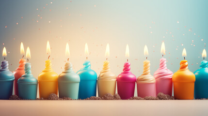 Colorful Birthday Candles in Whipped Cream Topping