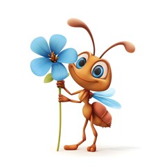 A cartoon ant with big eyes is smiling and has a big smile on its face.