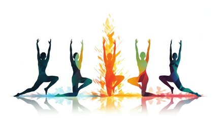 Yoga harmony cartoon illustration - Generative AI. Yoga, exercise, people, colorful, fitness.
