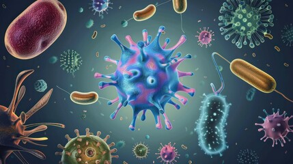 Fototapeta premium Set of microbes and viruses isolated on transparent background.