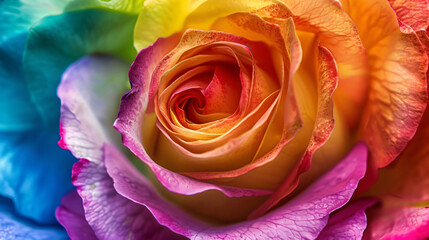 Macro of rainbow rose heart flower and multi colour