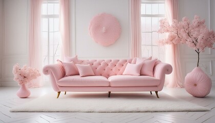 pink sofa in a living room,room, interior, sofa, home, furniture, living, design, house, chair, 