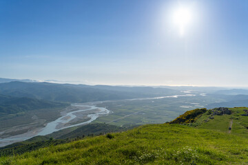 Albania Vjosa wild river beautiful view in summer time panoramic