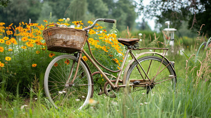 A charming old-fashioned bicycle with a happy expression, ready for a leisurely ride.
