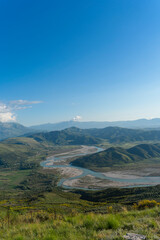 Albania Vjosa wild river beautiful view in summer time panoramic