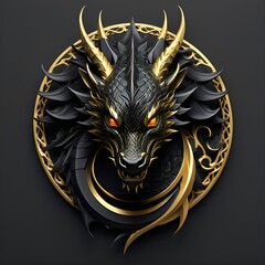 Black and gold dragon head as a logo design.