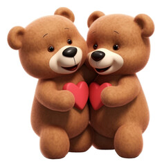 PNG Teddy bears hugging cartoon plush love.