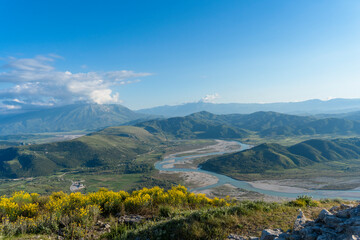 Albania Vjosa wild river beautiful view in summer time panoramic
