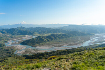 Obraz premium Albania Vjosa wild river beautiful view in summer time panoramic