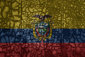 flag of ecuador on a old grunge metal rusty cracked wall background