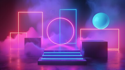 Fototapeta premium 3d neon product platform