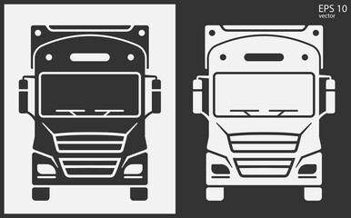 Truck icon front view. Black on White Background. Vector Illustration.
