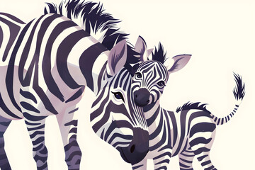 A cute cartoon zebra mother and baby,