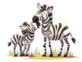 Obraz premium A cute cartoon zebra mother and baby,