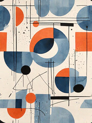 Abstract Composition: Bauhaus Blue Geometric Semi-Circles in Modern Design