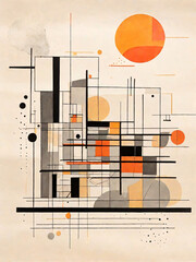 Abstract Composition: Bauhaus Blue Geometric Semi-Circles in Modern Design