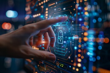 Fototapeta premium Employ encryption technology and secure APIs for enhanced digital security in enterprise networks, focusing on password protection and robust cyber protection protocols.